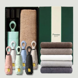 라이트핏 O링손잡이 5단 암막양우산+송월뉴컬러무지150g 우산타올 선물세트