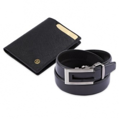 선물세트_메탈 체크 심플한 소가죽 벨트 사피아노 각인 중지갑