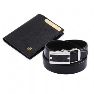 선물세트_메탈 체크 심플한 소가죽 벨트 사피아노 각인 중지갑