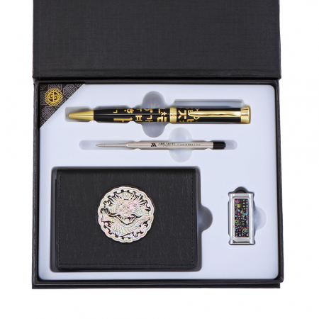 외국인선물  고급 금장 한글 볼펜 리필심 곤룡포 나전 가죽 명함지갑 한글 자개 대용량 USB 4종 #3