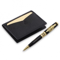 외국인선물  곤룡포 고급 금장 볼펜 순금판 각인 천연 소가죽 심플 카드지갑 아버지 선물