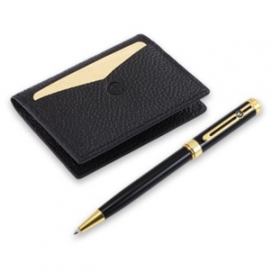 비즈니스선물 순금판 소가죽 카드지갑 명함지갑 회의용 고급 금장 탄생석 볼펜