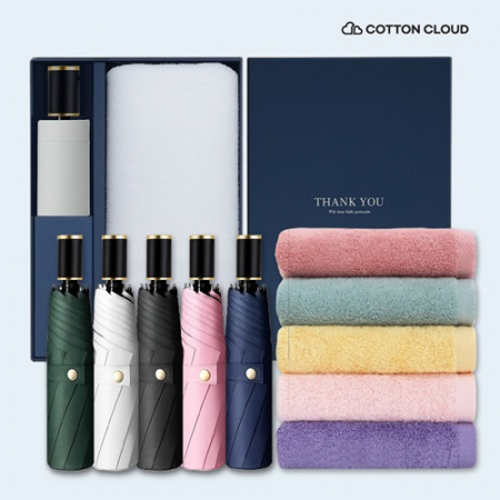코튼클라우드 호텔수건 40수 200g 1P + UV차단 수동 심플온 암막 3단 양우산 세트 #2