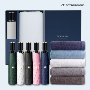 코튼클라우드 호텔수건 40수 170g 1P + UV차단 수동 심플온 암막 3단 양우산 세트