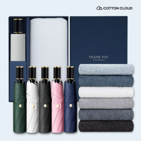 코튼클라우드 호텔수건 170g 1P + UV차단 수동 심플온 암막 3단 양우산 세트 #2