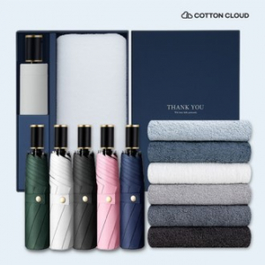 코튼클라우드 호텔수건 170g 1P + UV차단 수동 심플온 암막 3단 양우산 세트