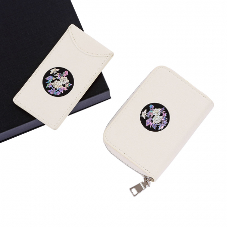 목단 나전칠기 한지가죽 멀티 동전지갑 머니클립 명함지갑 지폐보관 아이보리 여성 선물 (외국인선물) #3