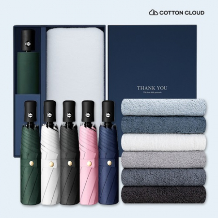 코튼클라우드 호텔수건 170g 1P + UV차단 완전자동 심플온 암막 3단 양우산 세트 #2