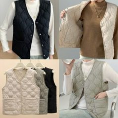 브이넥 방한 조끼 보온 겨울 패딩조끼 양모조끼 누빔조끼