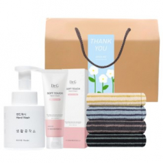 생활공작소 핸드워시 + 닥터지 핸드크림 + 송월 핸드타올 감사라벨 손잡이 기프트박스 선물세트