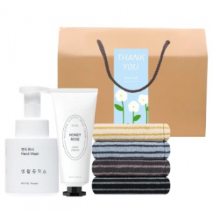 생활공작소 핸드워시 + 핸드크림 + 송월 핸드타올 감사라벨 손잡이 기프트박스 선물세트