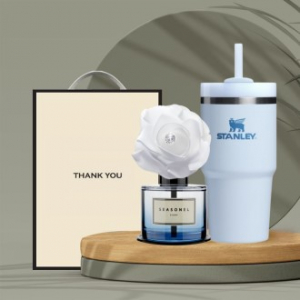 시즈넬 선물세트 스탠리 빨대텀블러591ml+화이트로즈 블루디퓨저120ml