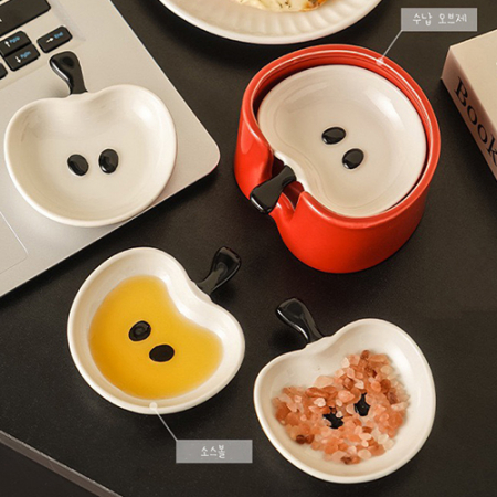 파파러브 사과모양 도자기 소스 접시 #5