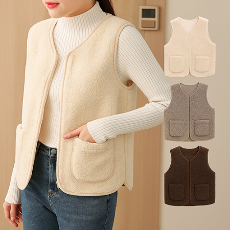 겨울 뽀글이조끼 지퍼 단추 보온성 좋은 따뜻한 양털조끼 #2