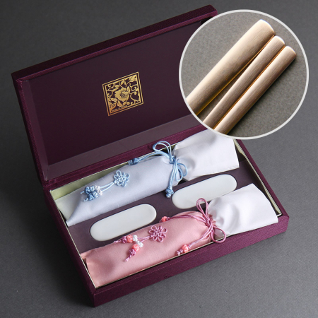 오복 장수 방짜유기 2인 수저 (도자기받침)(수저집) #2