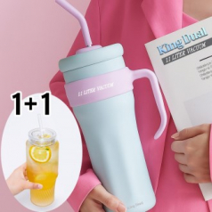 일점일 킹듀얼 하트 빨대텀블러 음용구2구 1.1리터 304 진공텀블러