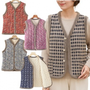 꽃무늬 털 조끼 할머니조끼 겨울조끼 융털안감 방한 사무실 작업