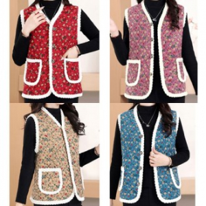 마하 꽃무늬 융털 조끼