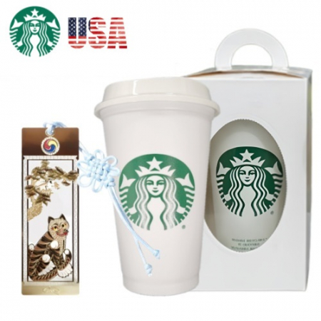 스타벅스 텀블러 리유저블 핫컵 콜드컵 473ml 호작도 책갈피 북마크 기념품 화이트 손잡이 박스 선물세트 #2