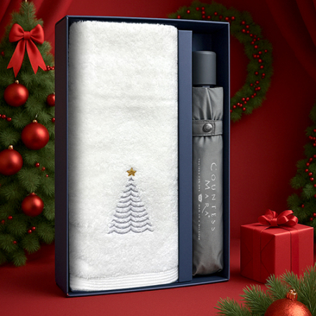 송월 크리스마스 답례품 선물세트(징글벨세면타올1+CM3단폰지우산1)+쇼핑백 #4