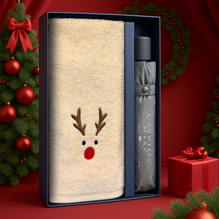 송월 크리스마스 답례품 선물세트(루눈산세면타올1+CM3단폰지우산1)+쇼핑백 #4