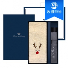 송월 크리스마스 답례품 선물세트(루눈산세면타올1+CM3단폰지우산1)+쇼핑백