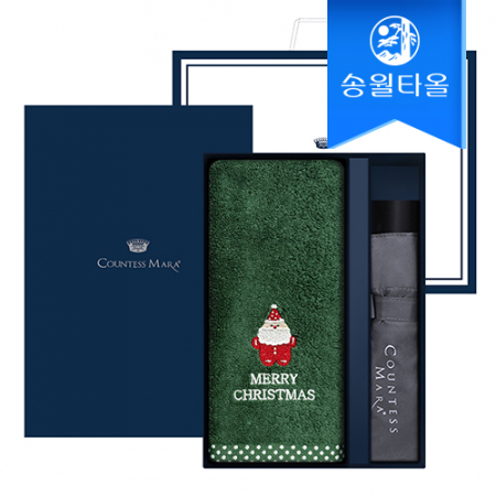 송월 크리스마스 답례품 선물세트(파티세면타올1+CM3단폰지우산1)+쇼핑백 #2