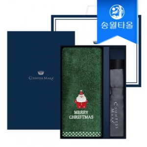 송월 크리스마스 답례품 선물세트(파티세면타올1+CM3단폰지우산1)+쇼핑백