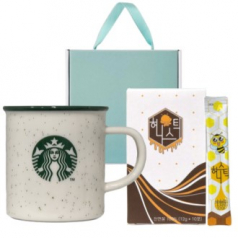 스타벅스 그린 사이렌 도트 머그 355ml + 국내산 꿀 허니스틱 10개입(12g)