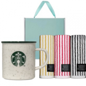 스타벅스 그린 사이렌 도트 머그 355ml + 오뷔송 뱀부스프라이프 호텔 수건 타올 180g
