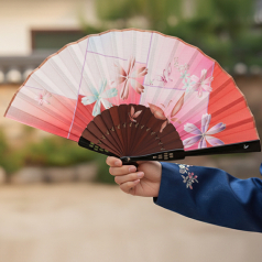 (기성)전통부채 나비 무늬 자개 실크인쇄