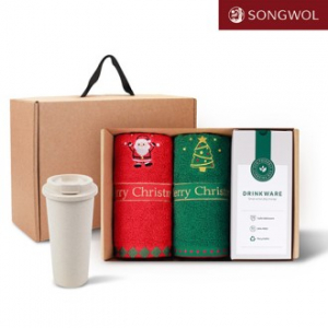 송월타올 리빙 기프트세트 25 메리크리스마스 타올 140g 2P 커피가루텀블러 630ml 1P 기프트 세트