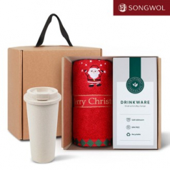 송월타올 리빙 기프트세트 20 메리크리스마스 타올 140g 1P 커피가루텀블러 630ml 1P 기프트 세트
