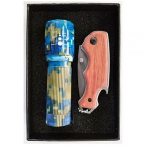 밀리터리 스타일 줌-인 후레쉬 + 우드손잡이 나이프