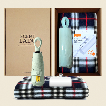 센트라도 네이처 담요+주노 도킹형 보조배터리+멀티고리 5단 양우산 세트 #4