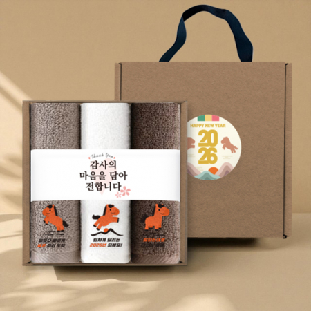 송월타올 2026 새해 붉은 말 핸들패키지 3매입 세트 (150g 30수 3매+띠지+스티커) #2