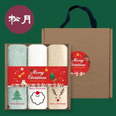 송월타올 크리스마스 핸들패키지 3매입 세트 (130g 30수 3매+띠지+스티커)