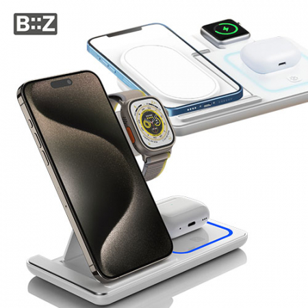비즈 3in1접이식 고속무선충전기 갤럭시,애플 호환/워치/이어폰 WF400