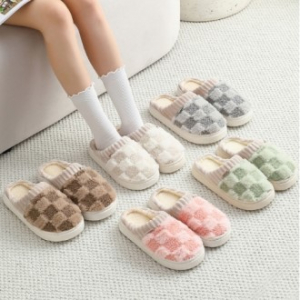 체스패턴 폭신폭신 털 슬리퍼