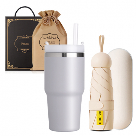 텀블러 600ml 1개 3단 미니우산1개 선물세트  투톤 스트로우 텀블러 이중진공 빨대텀블러 #2