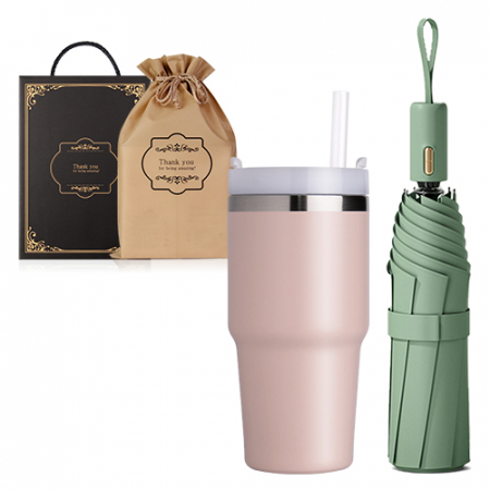 텀블러600ml 1개 3단자동우산1개 세트 투톤 스트로우 텀블러 이중진공 빨대텀블러 #2