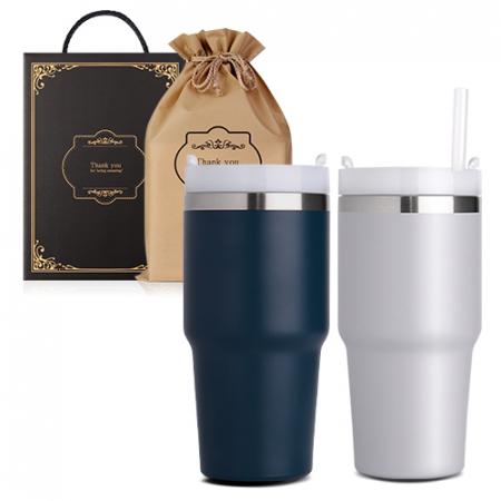 텀블러 2개 선물세트 600ml 투톤 이중진공 빨대텀블러 #2