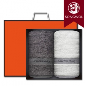 송월타올 CM사선라인50 미니바스타월 (뱀부얀혼방사/50*100cm) 2매입 선물세트(박스+쇼핑백 포함)