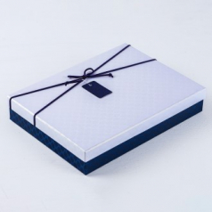 인기박스 포인트리본 고급 싸바리 선물상자 화이트/네이비(가로 28~35cm)