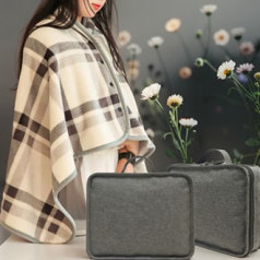 똑딱 휴대용 체크극세사 가방세트 담요
