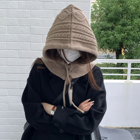 마하 버튼 캐시미어 바라클라바 니트 꽈배기 후드 #3