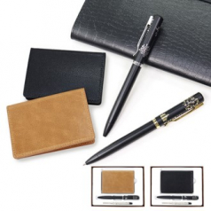 프리미엄소가죽명함지갑 한글볼펜세트