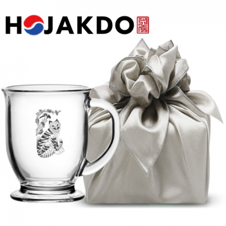 한국전통 에디션 호작도 드로잉 글라스 머그컵 440ml 보자기 선물포장 기념품 #3