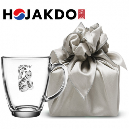 한국전통 에디션 호작도 드로잉 글라스 머그컵 385ml  보자기 선물포장 기념품 #3