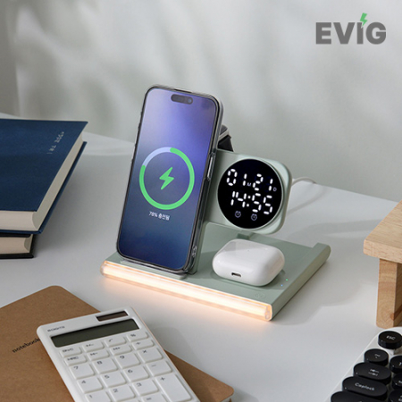 에빅 5in1 접이식 15W 고속무선충전 무드램프 알람시계(애플+갤럭시워치공용) #2